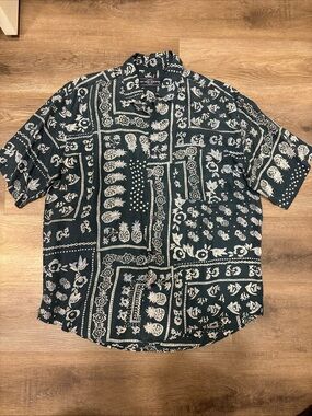 Retro On The Brink Men’s Silk Button Up Shortsleeved Resort Shirt - Large
